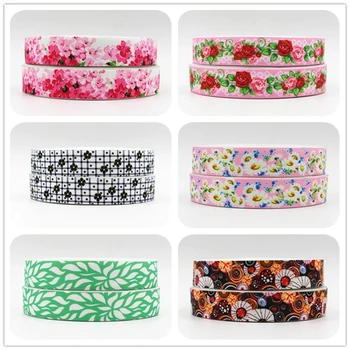 

Q&N ribbon 7/8inch 22mm flower design Printed OEM grosgrain ribbon 50yards/roll for hair tie hair bows free shipping