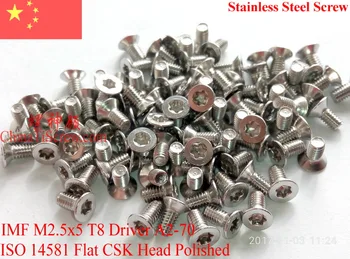 

ISO 14581 Stainless Steel Screws M2.5x5 Torx T8 Flat Head A2-70 Polished ROHS 100 pcs