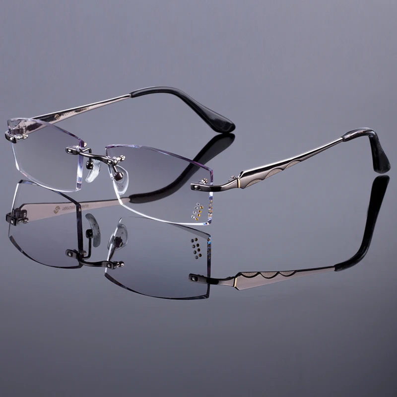 Fashionable Men Style Frame Women Titanium Alloy Optical Frame Diamond Trimming Cut Rimless Spectacles With Gradient
