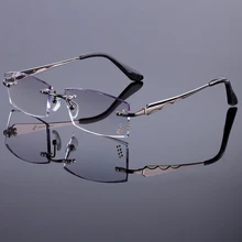 Fashionable Men Style Frame Women Titanium Alloy Optical Frame Diamond Trimming Cut Rimless Spectacles With Gradient