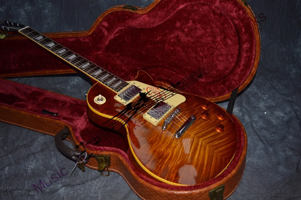 China's firehawk guitar LP OEM 1959 R9 Tiger Flame Electric guitar The left hand guitar and right hand guitar