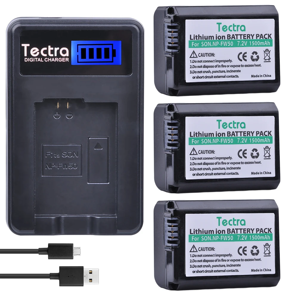Tectra 3Pcs NP-FW50 NPFW50 NP FW50 Battery+LCD USB Charger for Sony Alpha a5000 A7 NEX-3 NEX-5 NEX-6 NEX-7 NEX-C3 NEX-F3 Bateria |