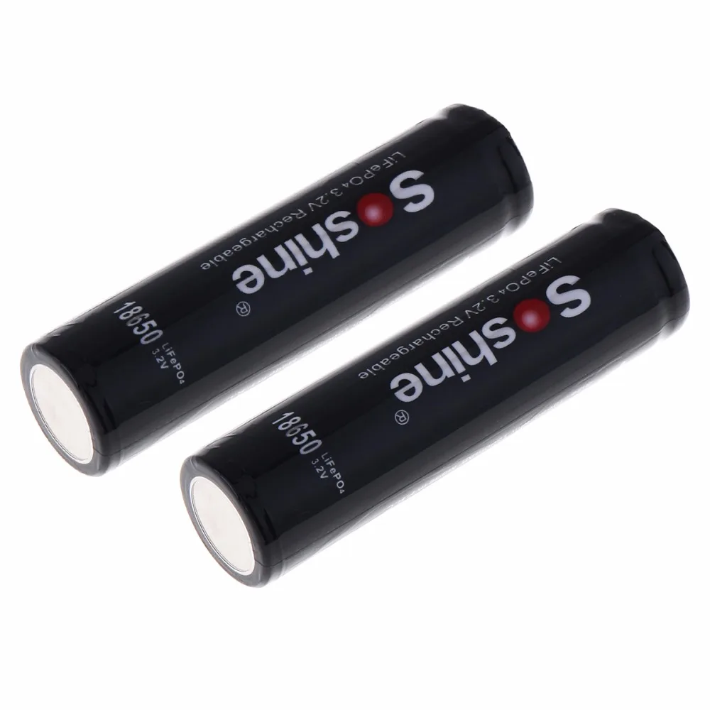 Soshine 2pcs 1800mAh Высокая емкость LiFePO4 3 2 V 18650 аккумуляторная батарея с защищенной