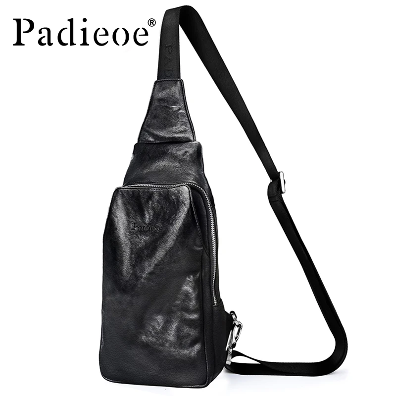 

Padieoe Luxury Genuine Cow Leather Men's Chest Bag Fashion Business Men Sling Bag Handbag High Quality Leather Messenger Bag