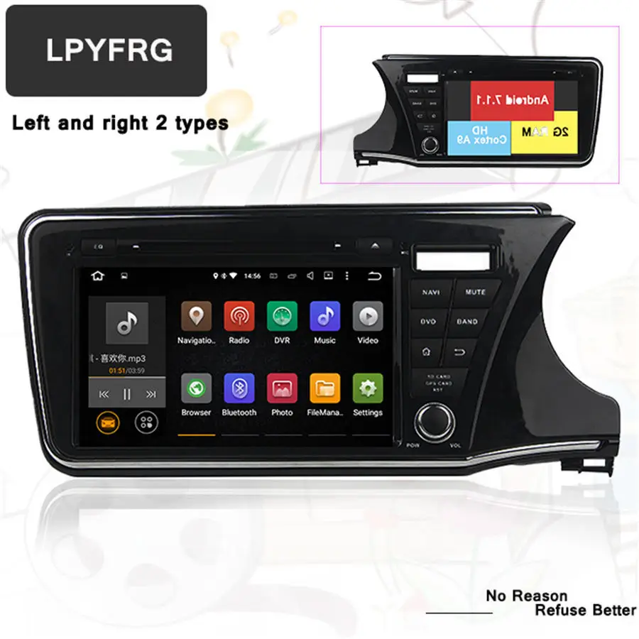 Clearance 2GB RAM 9 inch 2 din Android 7.1 Car Radio DVD player GPS For Honda City 2014 2015-17 Multimedia Navigation Head Device With DAB 2