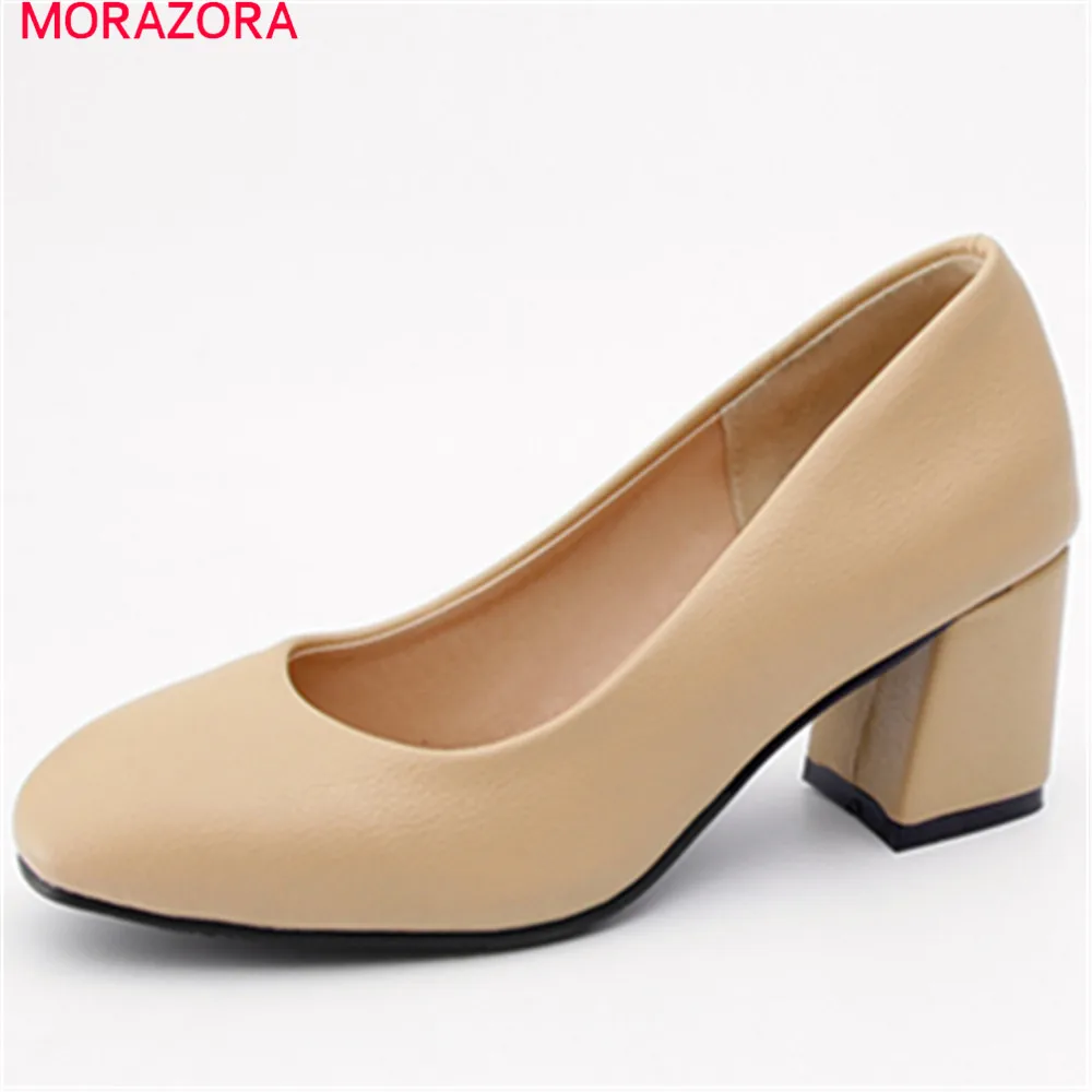 

MORAZORA spring summer 2020 shallow pumps women shoes slip on high heels square toe square heel mature female shoes