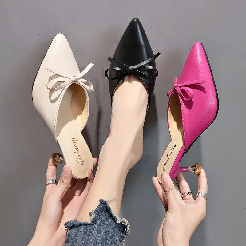 

Fashion Women Shoes Outdoor Sexy Lady Mules Shoes Slippers For Women 6.5cm High Heels Slippers Woman Pumps Ladies Female Slides
