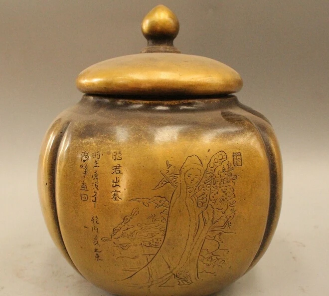 

wholesale factory 8" China Chinese Dynasty Palace Bronze Ancient Four Belle Pot Vase Statue