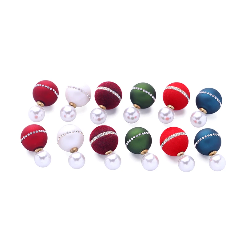 6 Colors Resin Balls Acrylic Pearls Double Sides Stud Earrings For