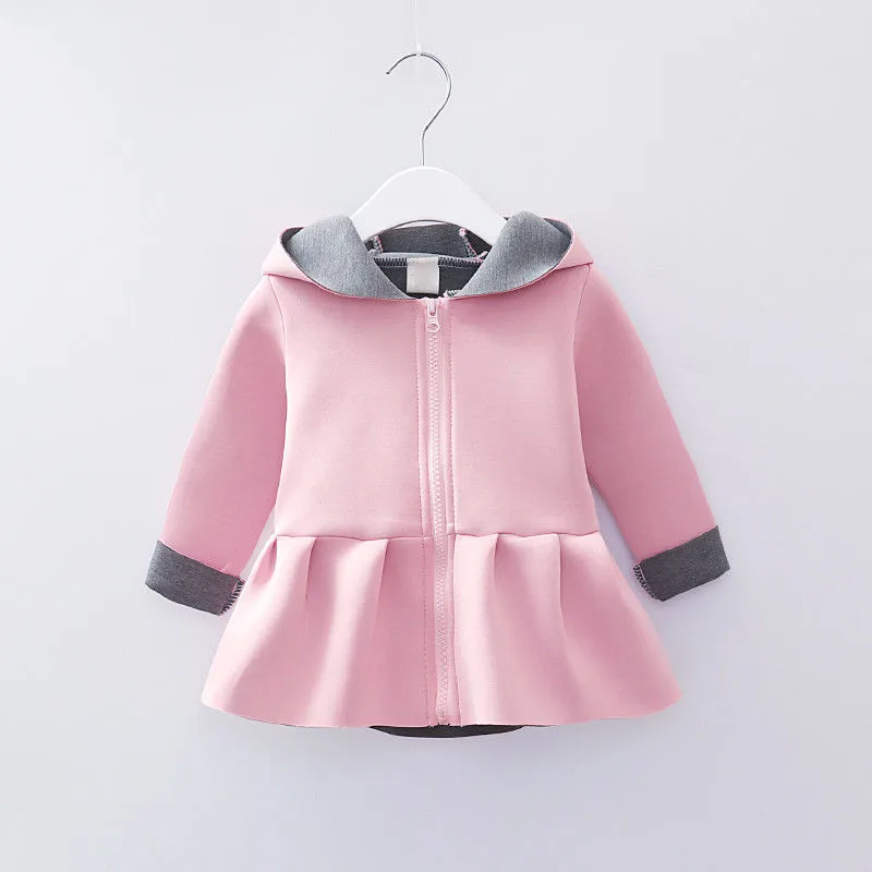 Милые Осенние новые пальто для маленьких девочек модные куртки с капюшоном и 3d-ушками на молнии очень милая верхняя одежда для маленьких детей от 6 до 24 месяцев, Детская куртка - Цвет: Розовый