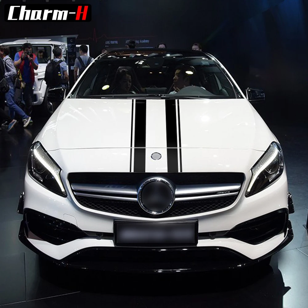 Edition 1 Style Bonnet Stripe Graphics Hood Decal Black Stripes Styling sticker for Mercedes Benz A Class W176 A45 AMG