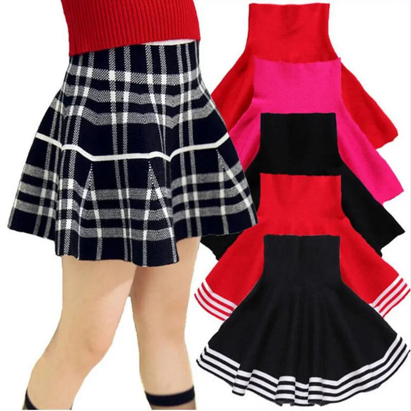 

2018 New Spring Autumn Kids Skirts Girls Ball Gown Knitting Woolen Pleated mini Skirt children girls high waist midi Tutu Skirt