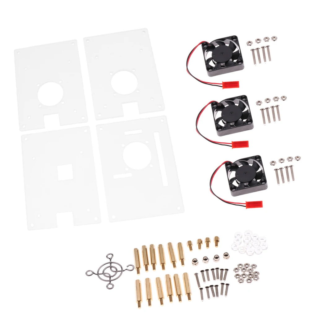 Acrylic Stack Case Enclosure Open-Air Dog Bone + Cooler Fan for Raspberry pi