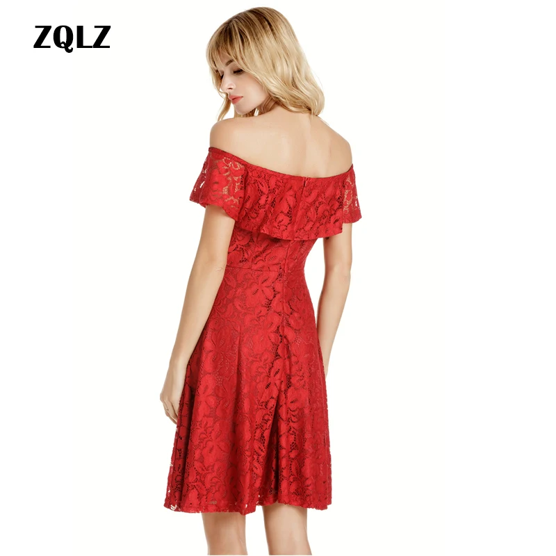 Zqlz New Summer Ball Gown Evening Party Dresses Women Slash Neck Short