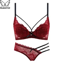 Queenral комплект нижнего белья сексуальное кружево сексуальное нижнее белье комплект Для женщин комплект нижнего белья пуш-ап Краткие наборы 34 сзади на косточках нижнее белье комплект нижнего бельябюстгалтер бел