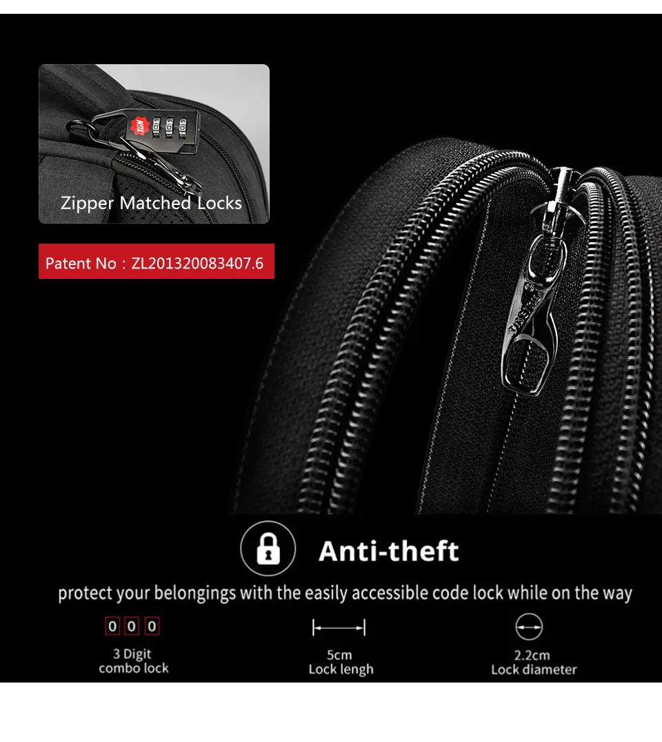 2.Double zipper Layer Anti Theft Laptop Backpack