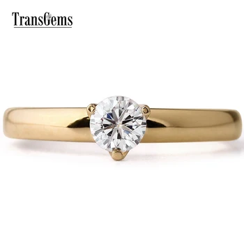 

TransGems 0.4 Carat Lab Grown Moissanite Diamond Ring Wedding Engagement 14K White Gold fashion jewelry Rings Band for Women