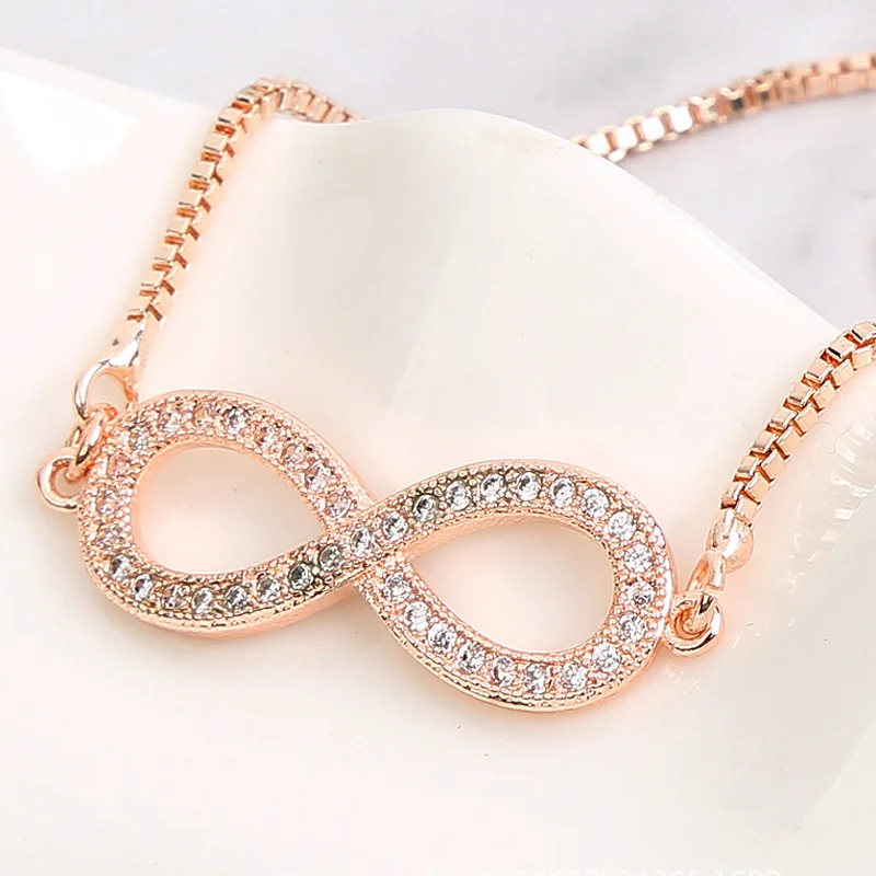 Olowu новые модные регулируемые браслеты женские Браслеты Mujer бесконечный шарм браслет розовое золото Cunic циркониевый кристалл браслеты