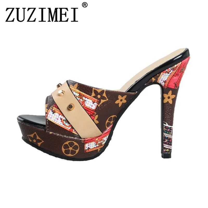 

2018 New Fashion Women Platform Mules Pumps Extreme High Heels Party Sexy Shoes Peep Toe ladies Footwear big Size 34-43