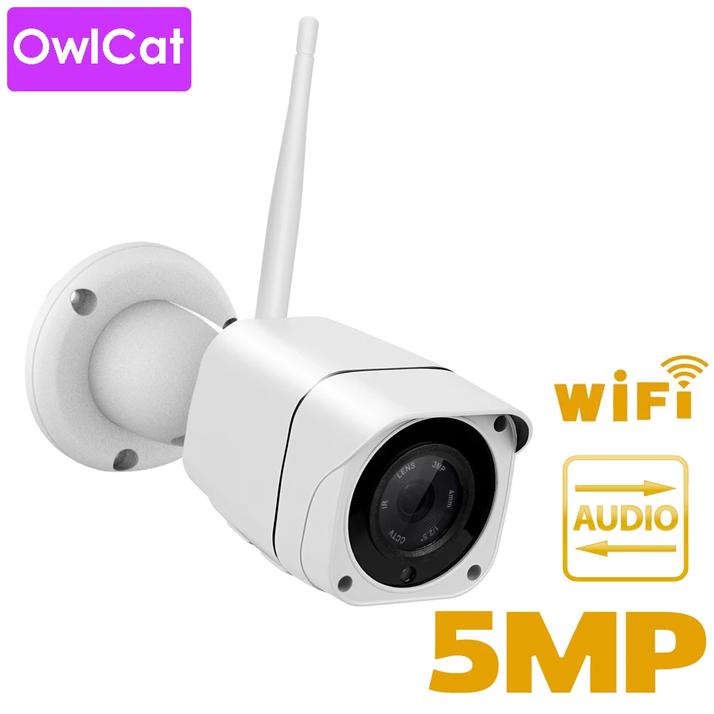 

OwlCat CamHi APP Mobile Remote View IP Camera Bullet Wifi 5MP Outside IP66 with Mic Loudspeaker Two Way Audio Talk Memory Card