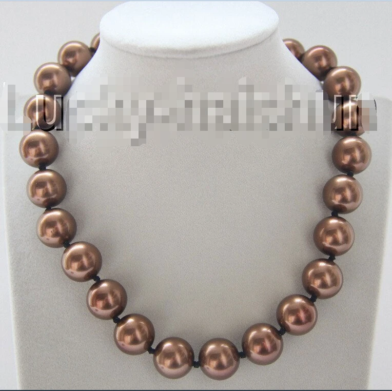 

18" 16mm round coffee south sea shell pearls necklace magnet clasp j9280 @^Noble style Natural Fine jewe FREE SHIPPING ##a #a
