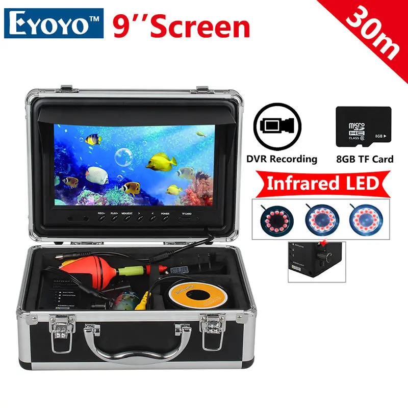 

Free shipping!EYOYO WF09 30m 8GB IR 9" LCD 1000TVL Fish Finder Fishing Camera DVR Recorder Sunvisor
