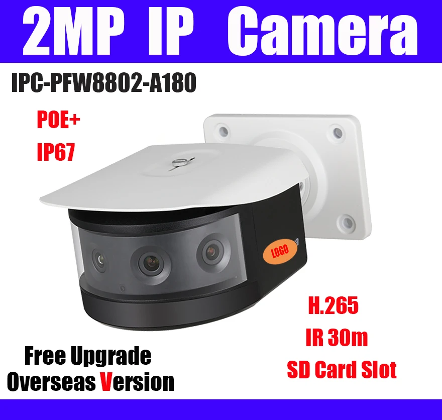 

2MP POE+ Network camera IPC-PFW8802-A180 4x2MP Multi-Sensor IR 30m SD Card Slot H.265 H.264 cctv security Bullet IP Camera
