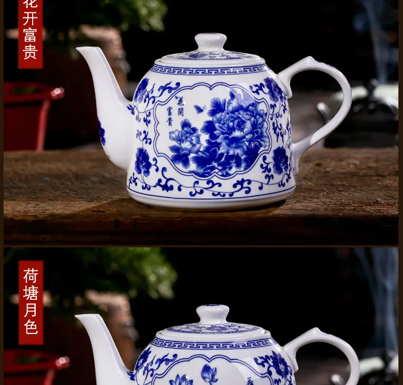 Керамический фарфор Jingdezhen большой чайная посуда пастырской Стиль чайник для заваривания цветочного чая ручной работы Винтаж рукоятки судно с крышкой комплект
