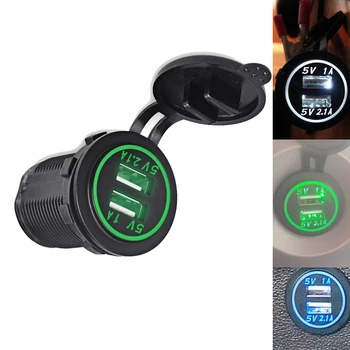 

Led USB Power Adapter Car Motorcycle 2.1A/1A 12V-24V Car Lighter Socket Dual USB Charger Motorcycle Dual Ports Socket For Auto