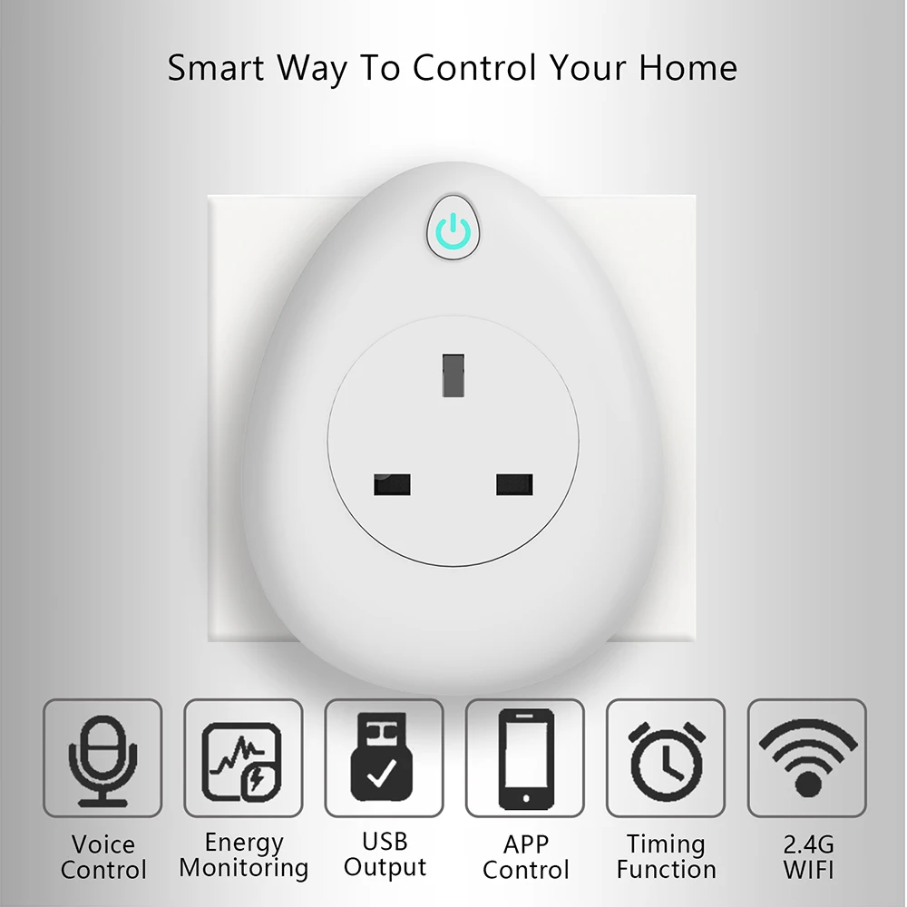 UK USB умная розетка 16A с Мощность контроль таймер WiFi Smart Plug голосовой пульт