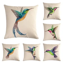 45x45cm Hummingbird Series Linen Pillowcase Animal Watercolor Print Cushion Cover Bird Idyllic Farmhouse Home Accessories