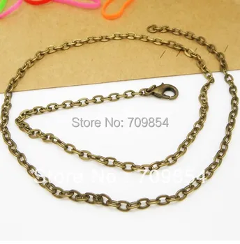 

free shipping!!! 100pcs/lot 2mm*3mm antique bronze cable link chain jewelry chain 18'' with lobster clasp