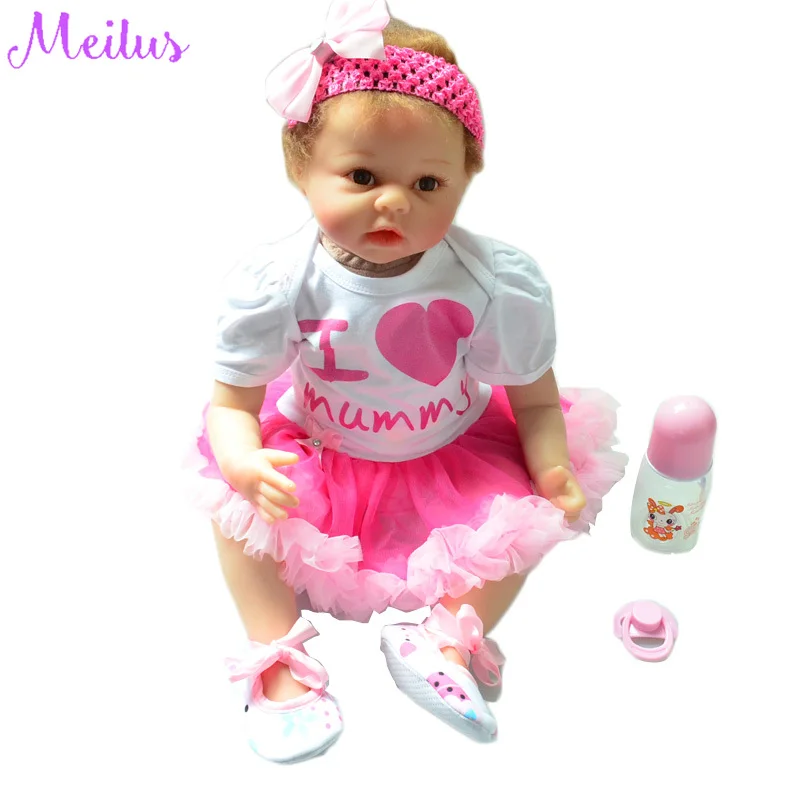 

55cm I Love Mummy Pink Dress Dolls Reborn Baby Dolls Kids Educational Toys Birthday Gifts for Baby Action Figure toys brinquedos