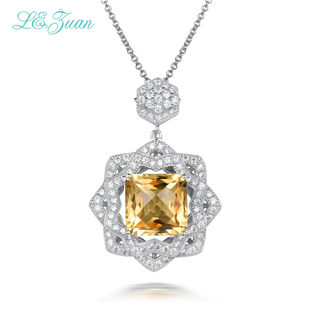 

I&zuan Natural Citrine Pendant 100% 925 Sterling Silver Necklace For Women Luxury Pendants