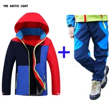Осенне-зимний детский комплект из пальто и штанов, лыжная куртка с капюшоном и штаны для мальчиков и девочек, ветрозащитная Водонепроницаемая походная куртка