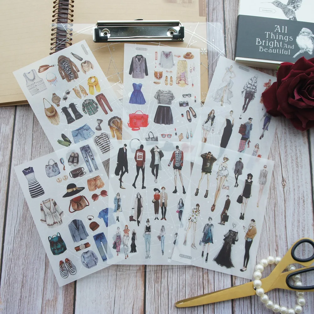 

6 Sheets Fashion Show Runway dress designer Design Washi Paper Sticker As Scrapbooking DIY Gift Packing Decoration Tag