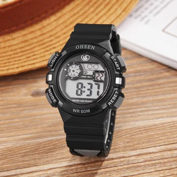 

2017 NEW ARRIVAL OHSEN Fashion Boys Kids Plastic Rubber Digital Alarm Wristwatch 50M Waterproof Sports Wrist Watch El Light Gift