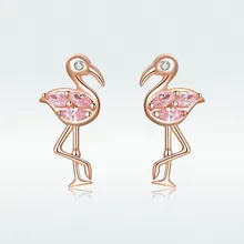WOSTU классические розовые золотые Фламинго Dorp Серьги для женщин Лидер продаж Настоящее 925 пробы серебряные серьги для женщин DAE120