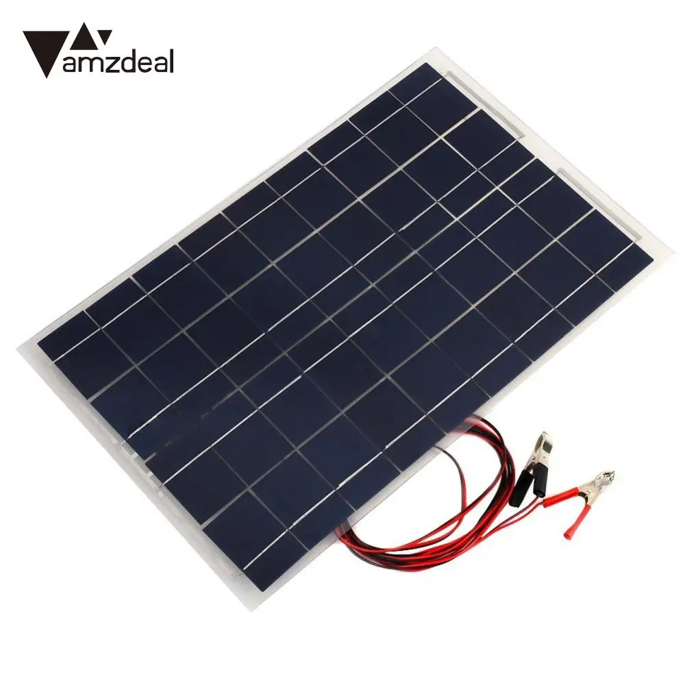 

amzdeal 18V 30W Universal Portable Smart Solar Power Panel Car RV Boat Battery Bank Charger with Alligator Clip 52 * 33 x*0.4cm