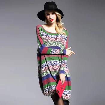 

Women 'S Sweaters Fashion Batwing Sleeve Print Slash Neck Pullovers Computer Knitted Women Sweater K632