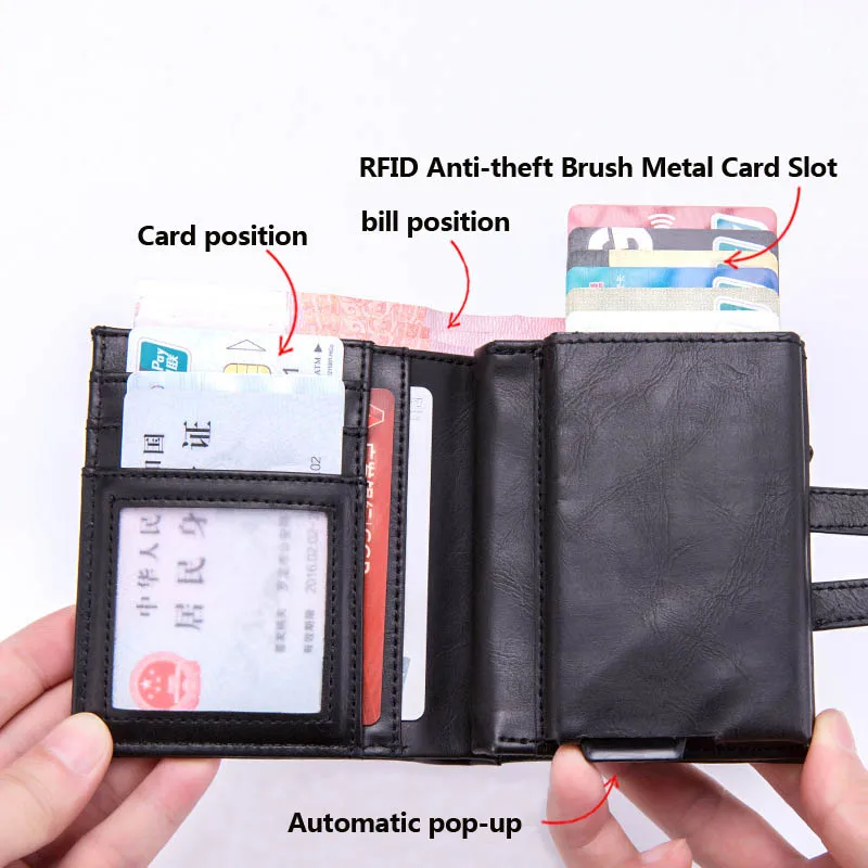 Новинка, мужской кожаный алюминиевый кошелек, задний карман, ID держатель для карт, RFID Блокировка, мини волшебный кошелек, автоматический кошелек для кредитных карт, портмоне