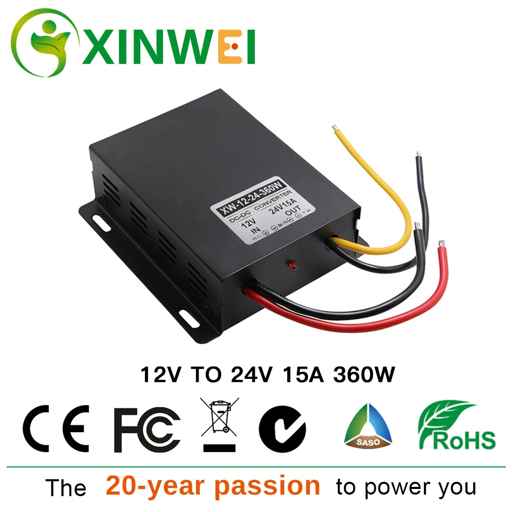 

XINWEI DC 12V To DC 24V 15A 360W Step Up Boost Power Converter Large Iron Shell Transformers Not waterproof Suitable For Audio