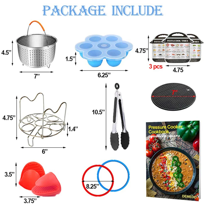 9 шт. набор аксессуаров для скороварки, 3 кварта, аксессуары для кастрюли быстрого приготовления, стеллажи для яиц, 304 нержавеющая сталь, пароварка, корзина, кухонный набор
