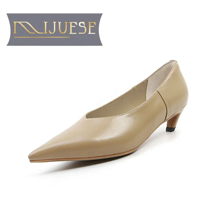 

MLJUESE 2018 women pumps cow leather autumn spring pointed toe slip on black color thin heel high heels pumps women size 33-40