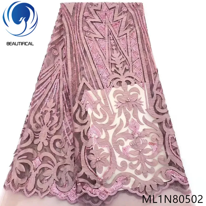 

Beautifical sequin laces 5 yards/lot lace fabric with sequins mash net lace fabrics high quality and beads fabric ML1N805