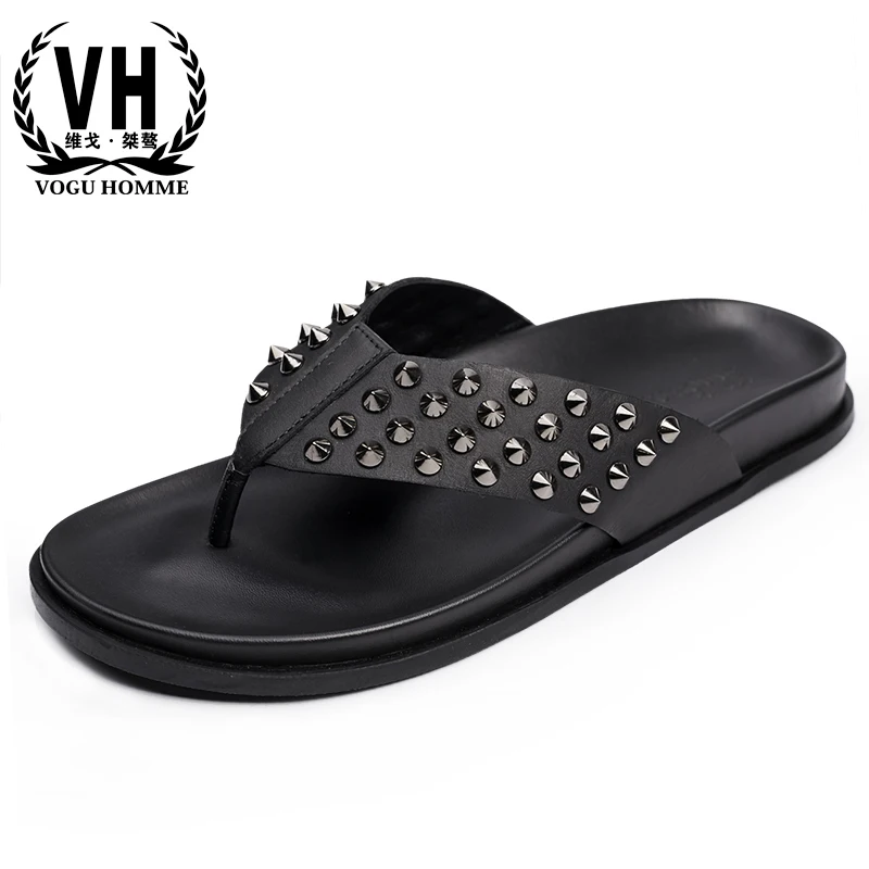 

summer new sandals Sneakers Men Slippers Flip Flops casual Shoes beach outdoor Genuine Leather flat all-match cowhide Leisure