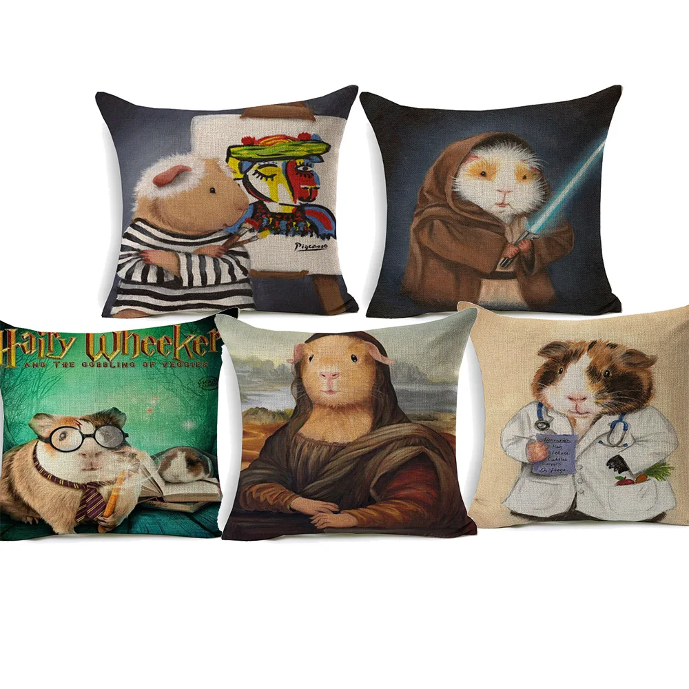 

Guinea pig COSPLAY Cushion Covers Cute Animal cavia cobaya in Vintage Clothes Cushion Cover Sofa Couch Linen Pillowcase