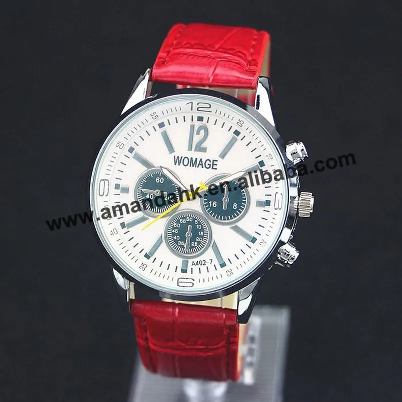 

100pcs/lot Wholesale Womage A402-7 Fashion Unisex Casual Wrist Watch With Faux Leather Strap Display Watches Men Sport Watches