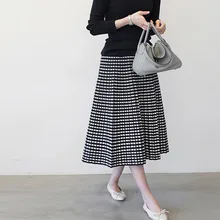 Зимние плиссированные трикотажные юбки Женская высокая талия миди юбка плюс размер Осенняя черная винтажная пикантная юбка-пачка