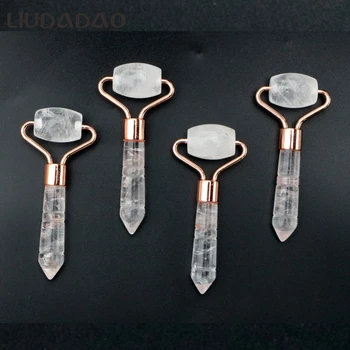 

Rose Gold New Crystal Roller Massager Mini Clear Natural Stone Face Rollers Skin Care Beauty Massager Tools For Women Relaxation